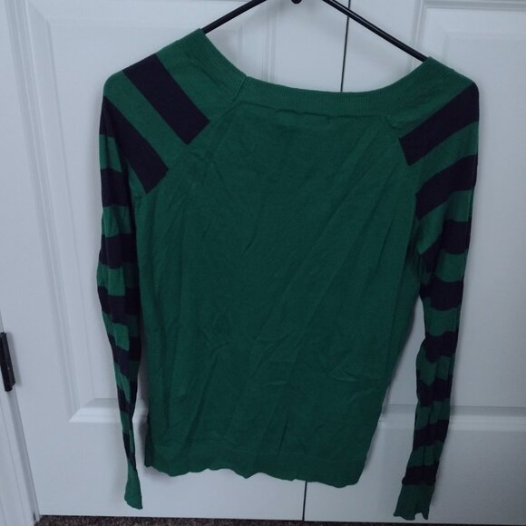 Outback Red Small Kelly Green Sweater with Blue Striped Sleeves - Picture 2 of 5